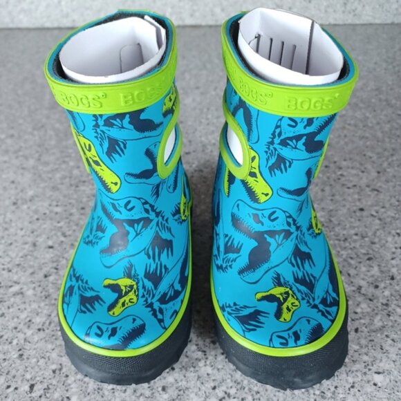 BOGS Rainboot Skipper Blue Green Dino Dinosaur Kids Waterproof Shoes 4C - Picture 4 of 9